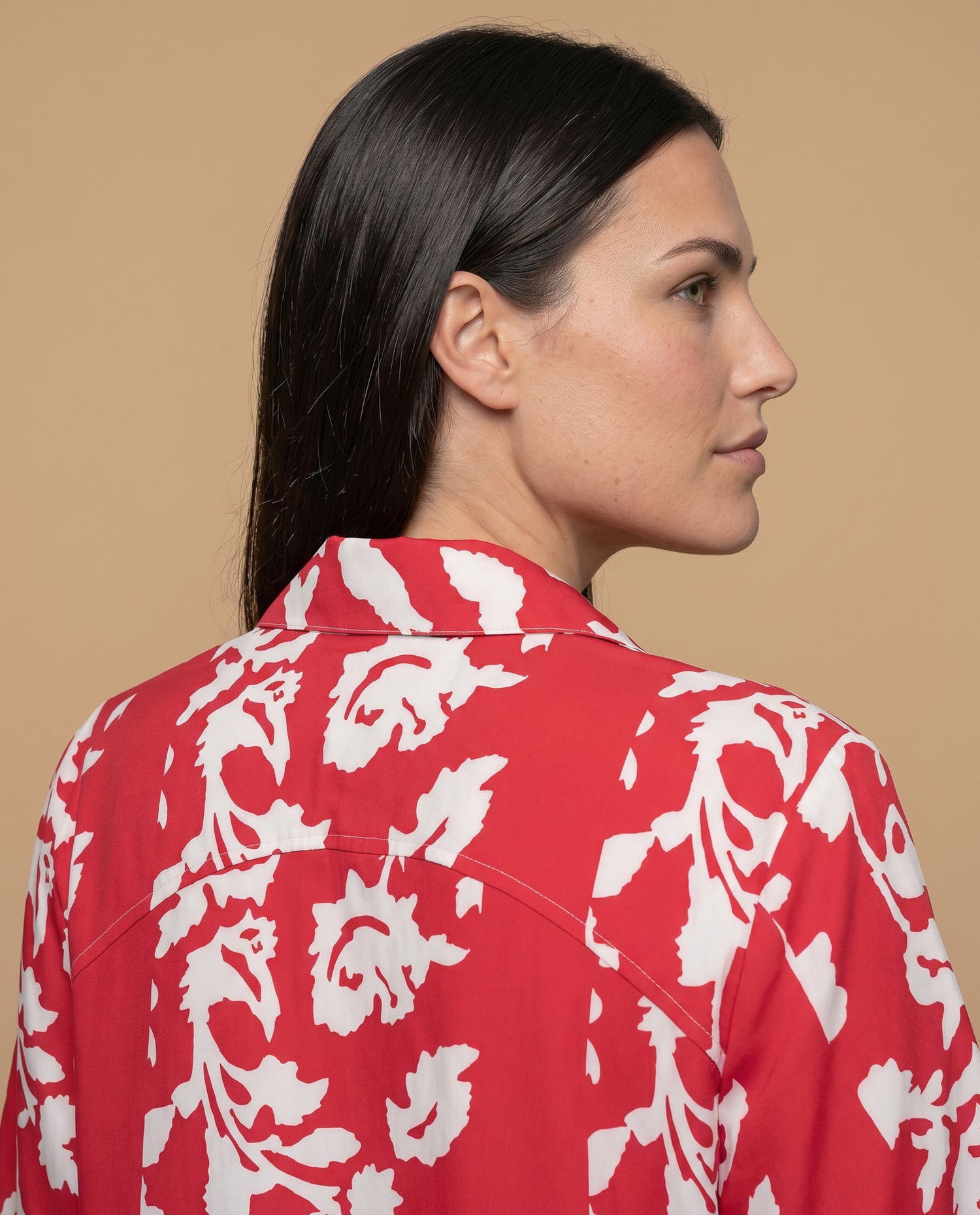Camisa manga larga floral viscosa - Rojo