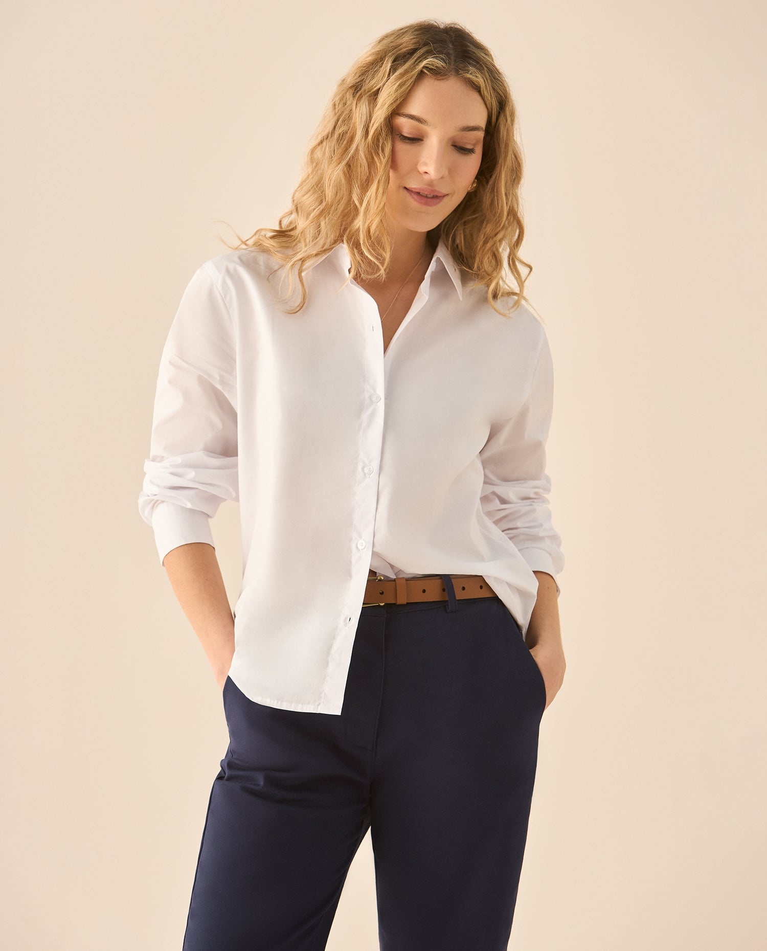 Camisa clásica manga larga para mujer - Blanco