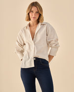 Camisa con Textura Cuadriculada Manga Larga - Beige