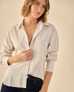 Camisa con Textura Cuadriculada Manga Larga - Beige
