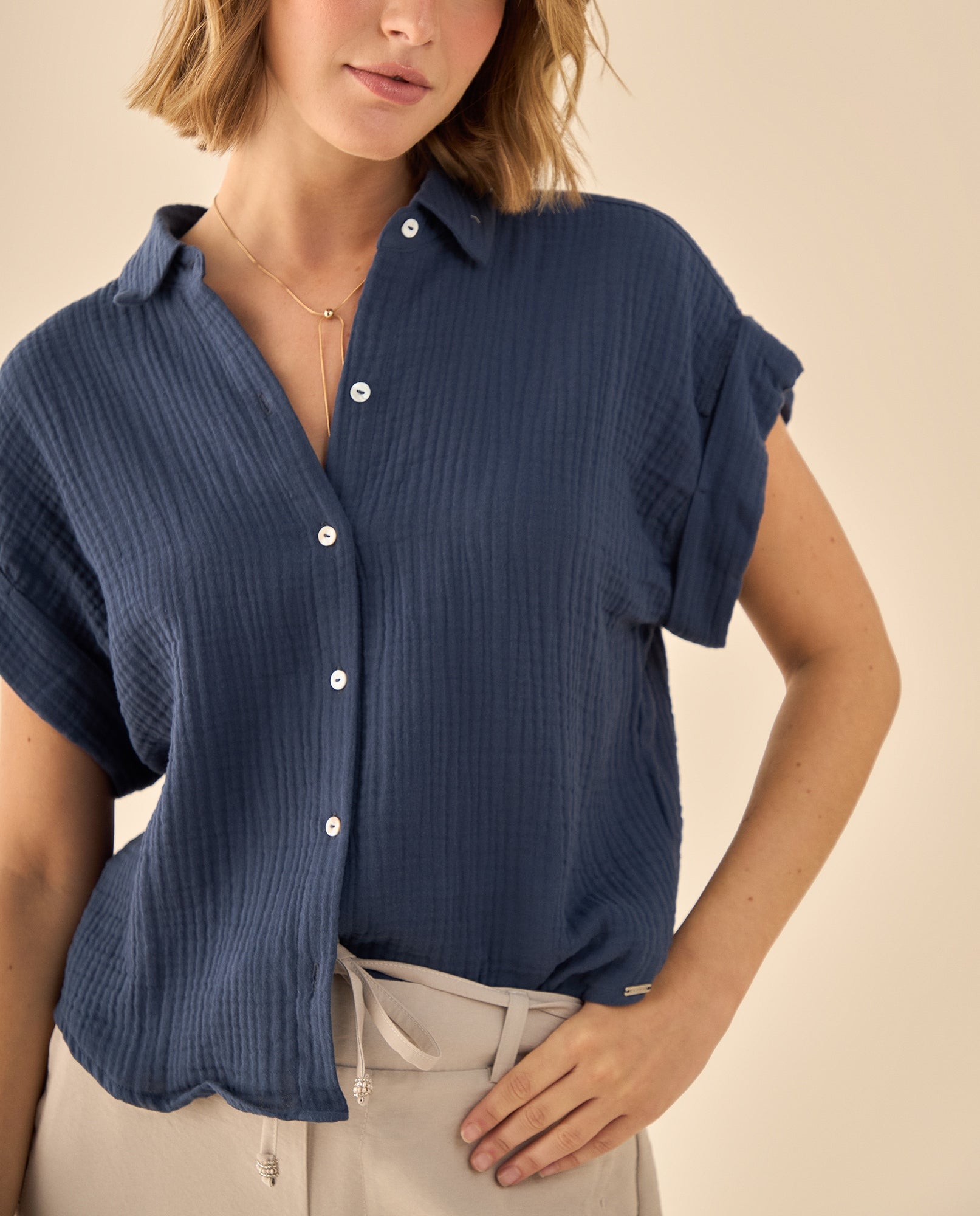 Camisa con Textura Acanalada - Azul 34_913G009_AZU194024_0