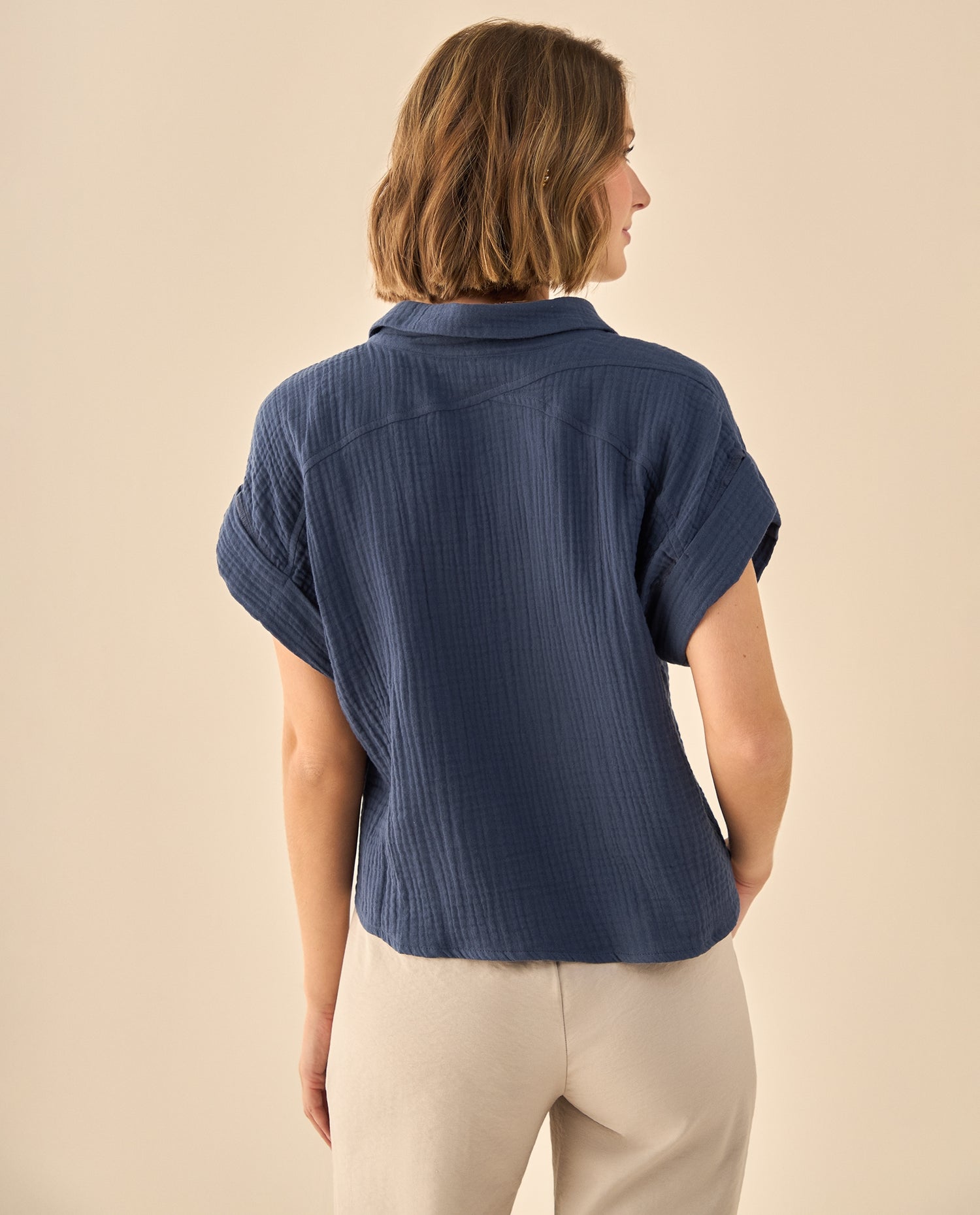 Camisa con Textura Acanalada - Azul