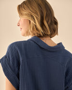 Camisa con Textura Acanalada - Azul