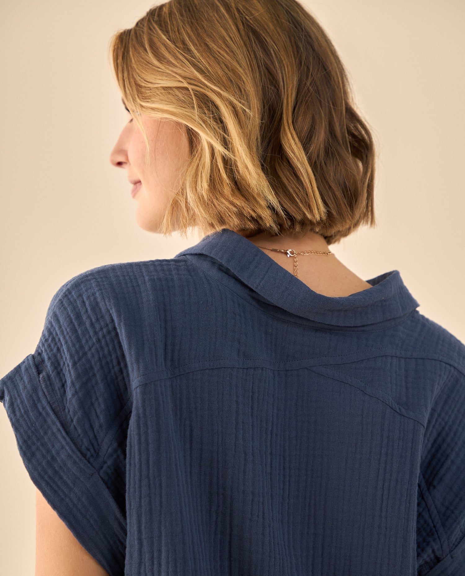 Camisa con Textura Acanalada - Azul