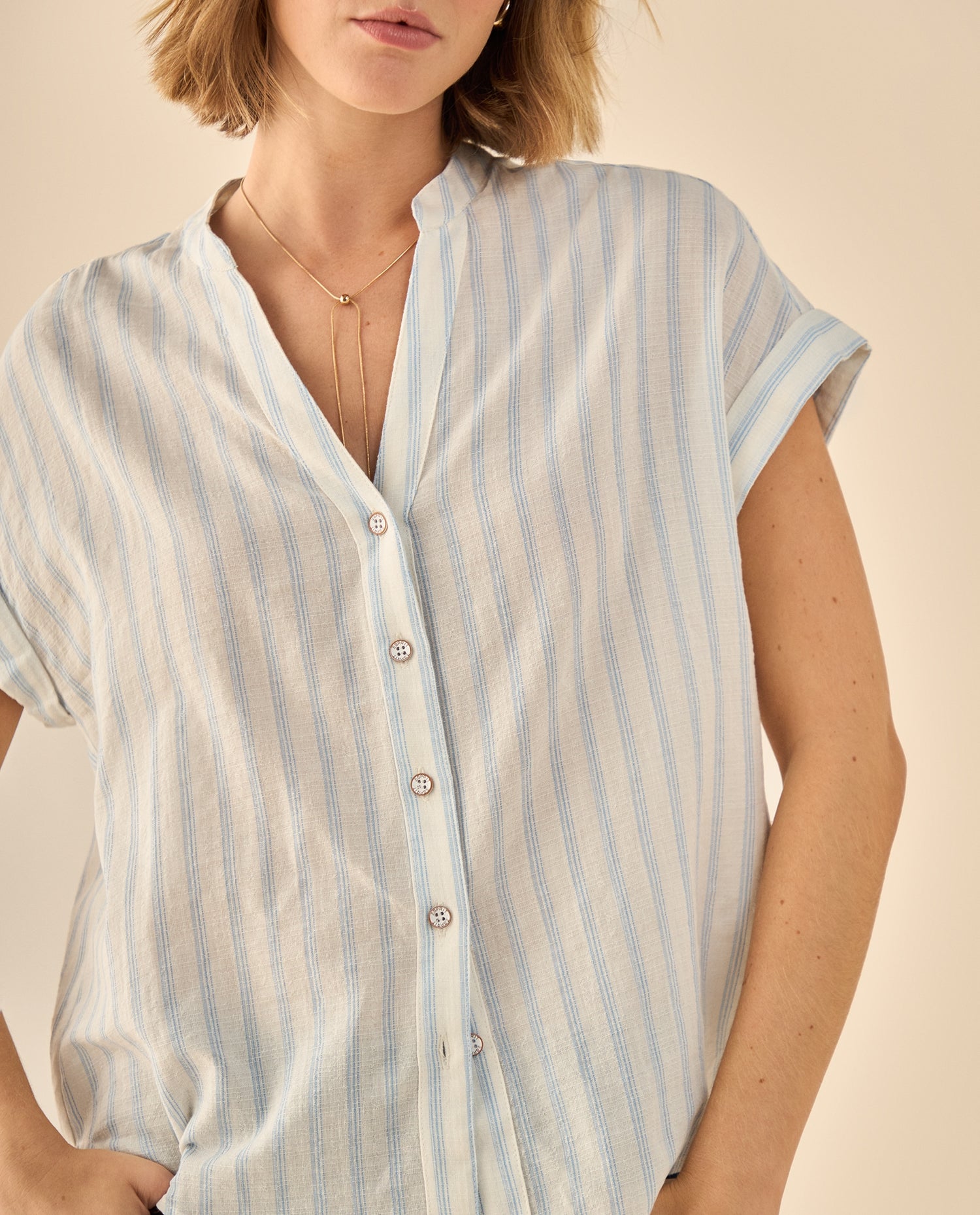 Camisa de Rayas Corte Oversized - Blanco