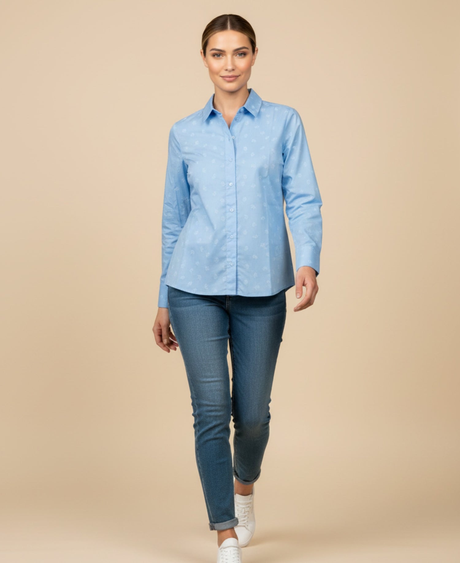 Camisa con Estampado Floral Delicado - Azul