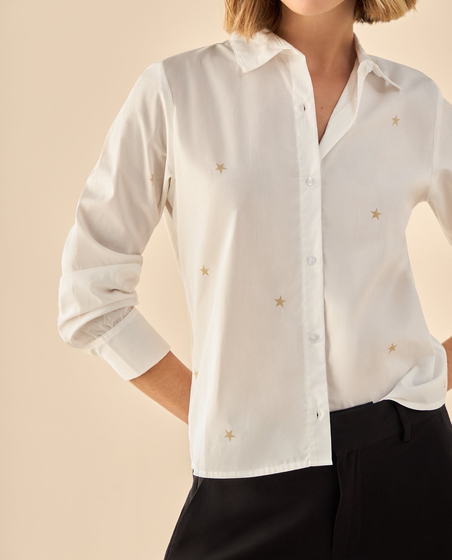 Camisa clásica de manga larga para mujer  - Blanco