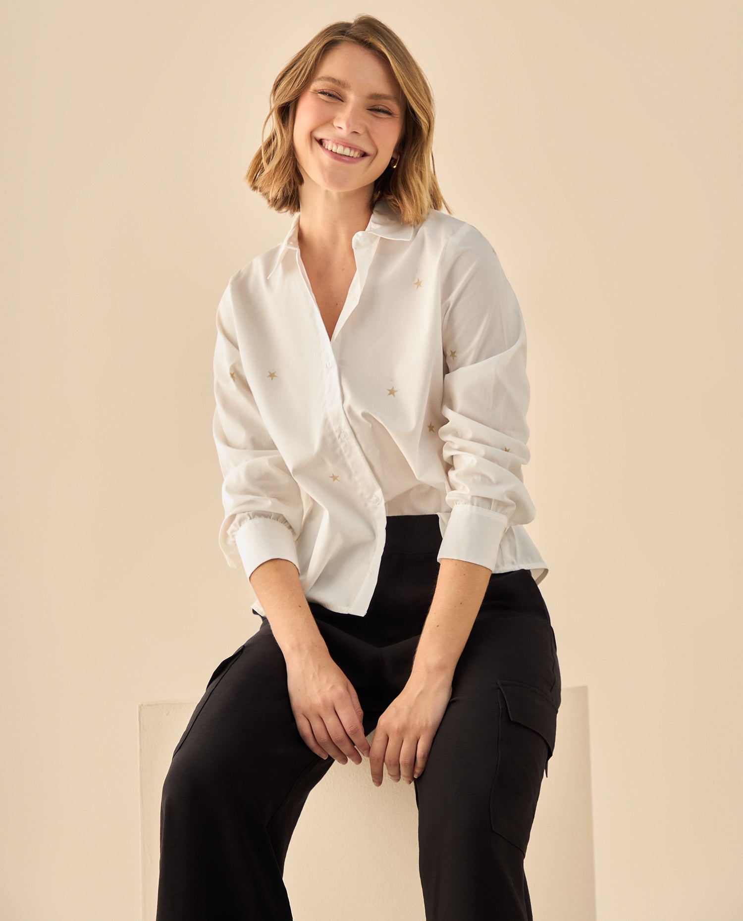 Camisa clásica de manga larga para mujer  - Blanco