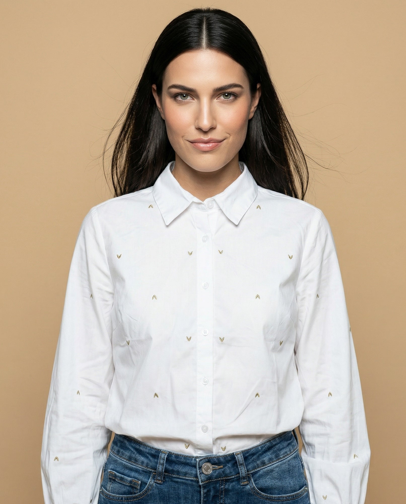 Camisa manga larga con estampado continuo - Beige 34_913G303_BEI130607_0