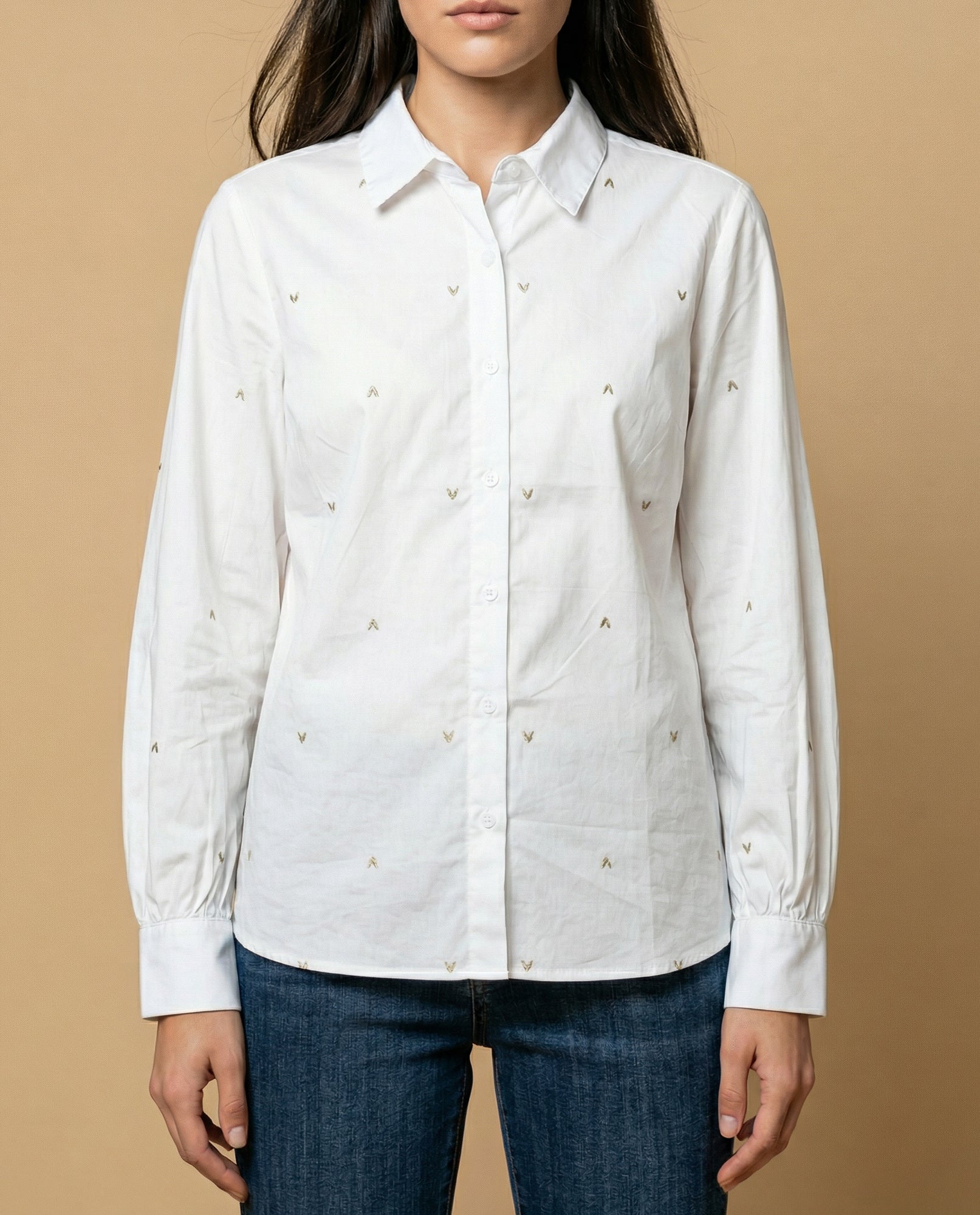 Camisa manga larga con estampado continuo - Beige 34_913G303_BEI130607_3