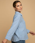 Camisa manga larga con rayas finas para mujer - Azul