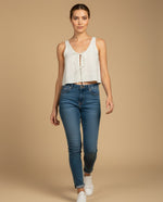 Chaleco crop top con cordones ajustables para mujer - Crudo