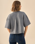 Camisa Cropped con Textura Jaspeada - Gris