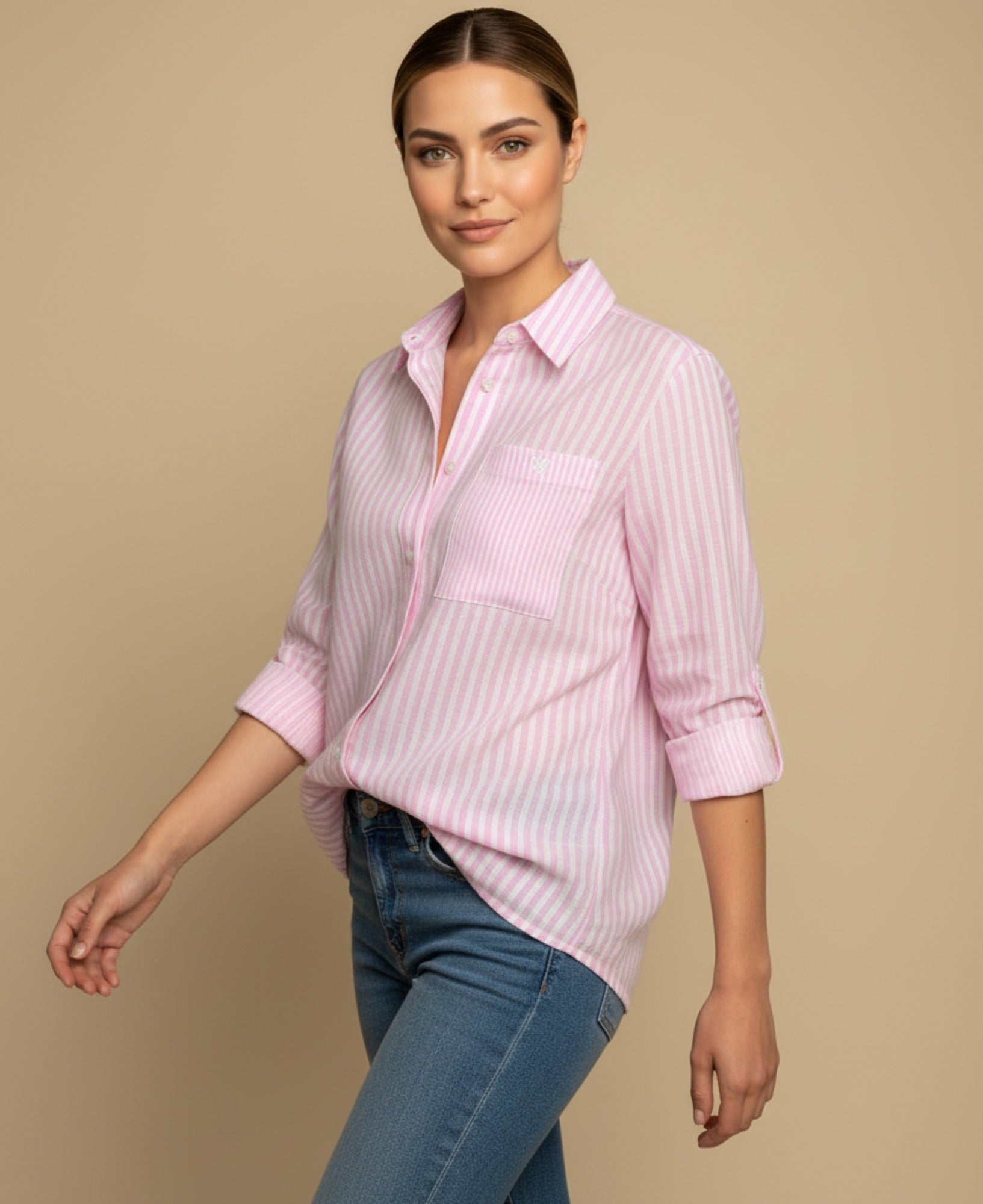Camisa con Rayas Verticales Clásicas - Rosado 34_919G304_ROS132800_1