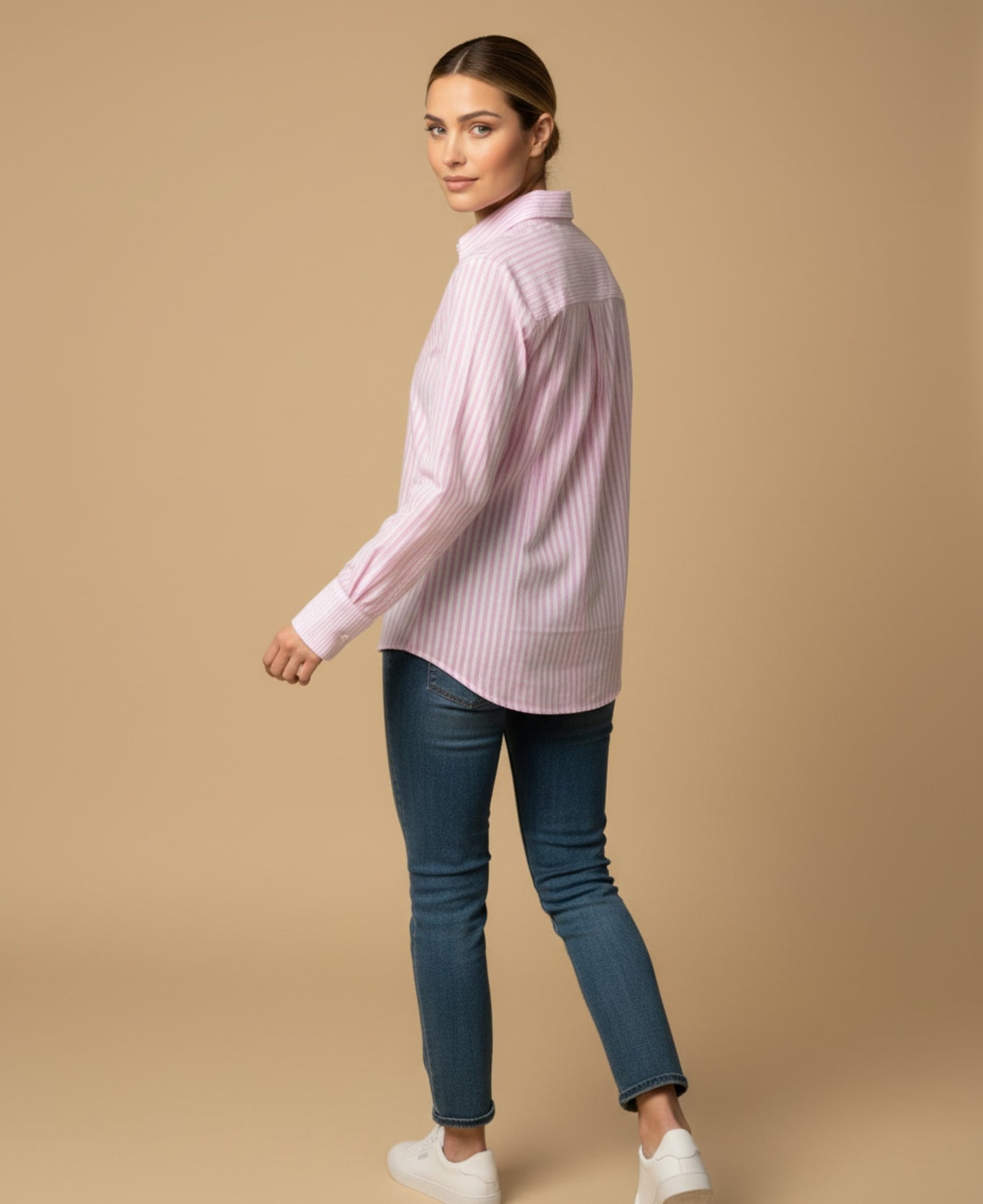 Camisa con Rayas Verticales Clásicas - Rosado