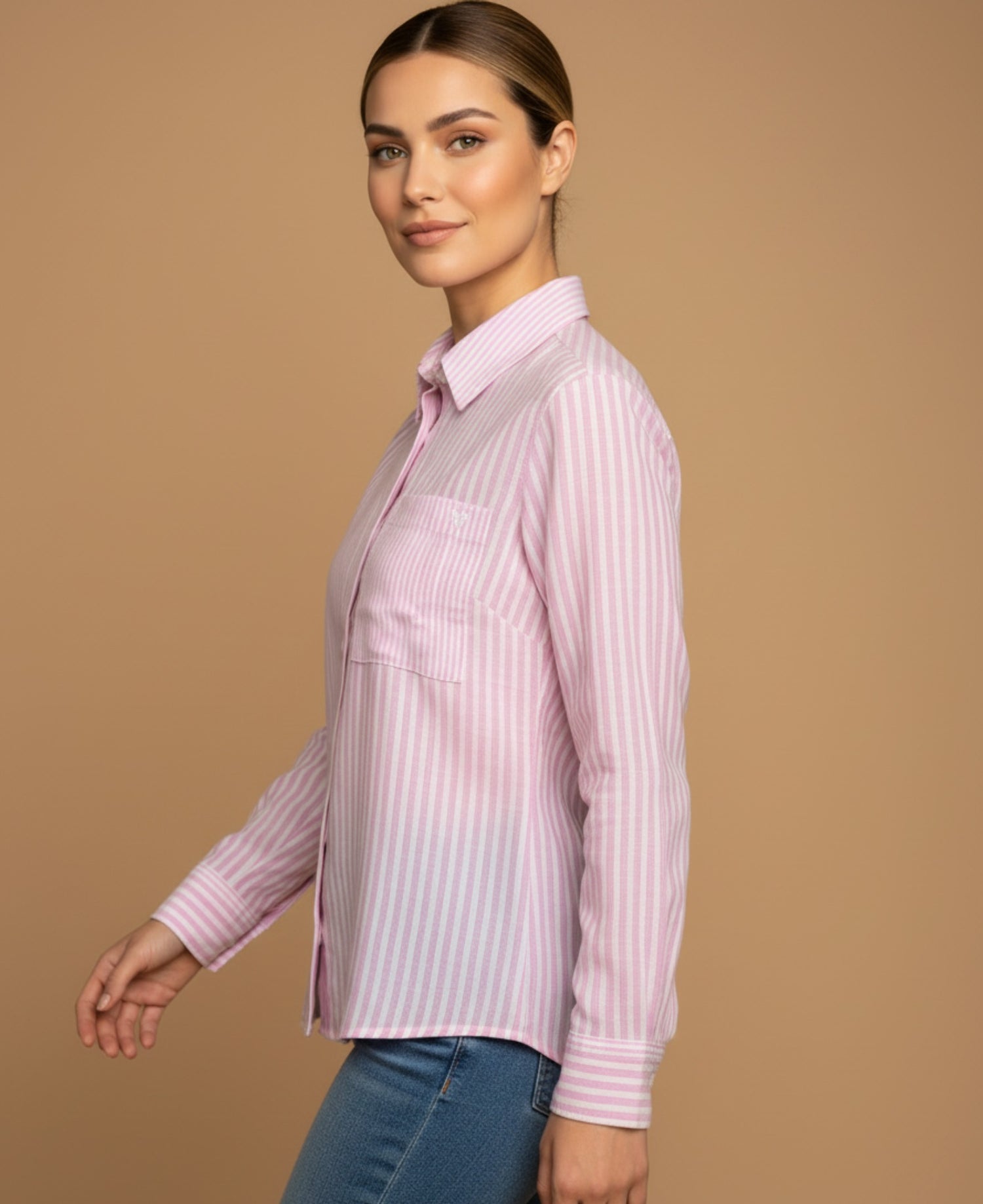 Camisa con Rayas Verticales Clásicas - Rosado