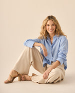 Pantalón clásico de silueta amplia para mujer - Beige