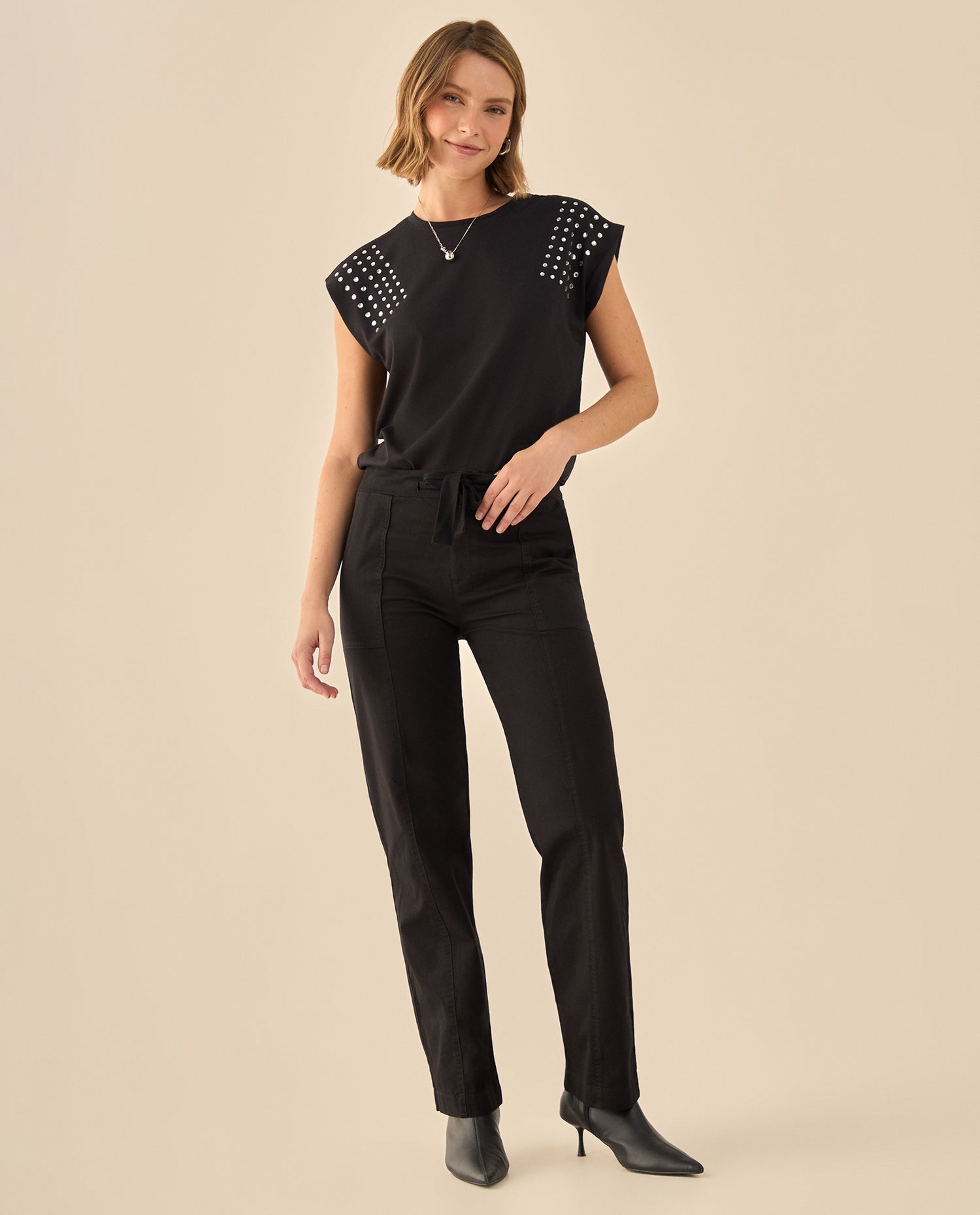 Pantalón Cargo con Cordón Ajustable - Negro