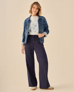 Pantalón Wide Leg con Cordón Ajustable - Azul