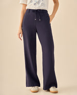 Pantalón Wide Leg con Cordón Ajustable - Azul