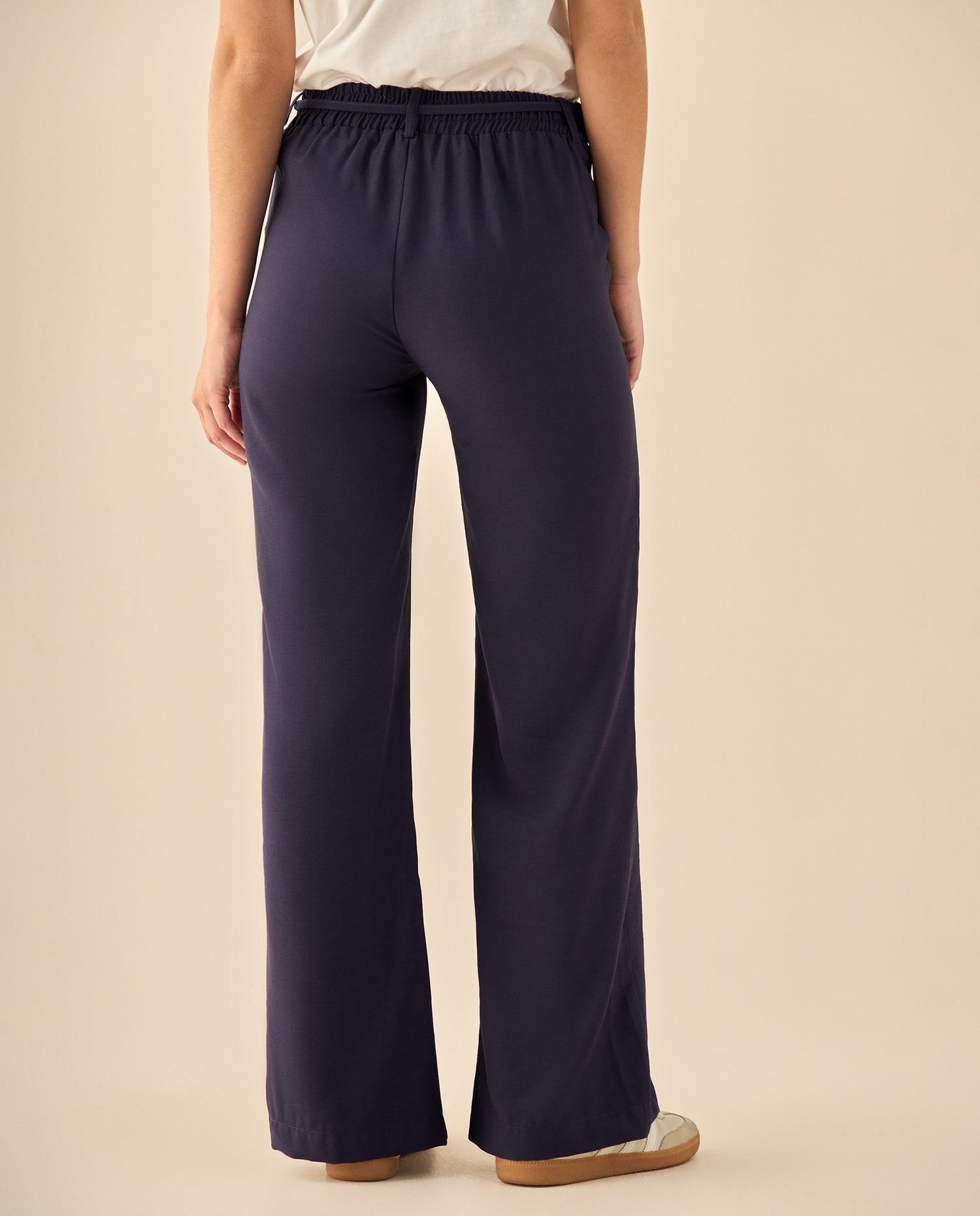 Pantalón Wide Leg con Cordón Ajustable - Azul