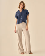 Pantalón Wide Leg con Cordón Ajustable - Beige