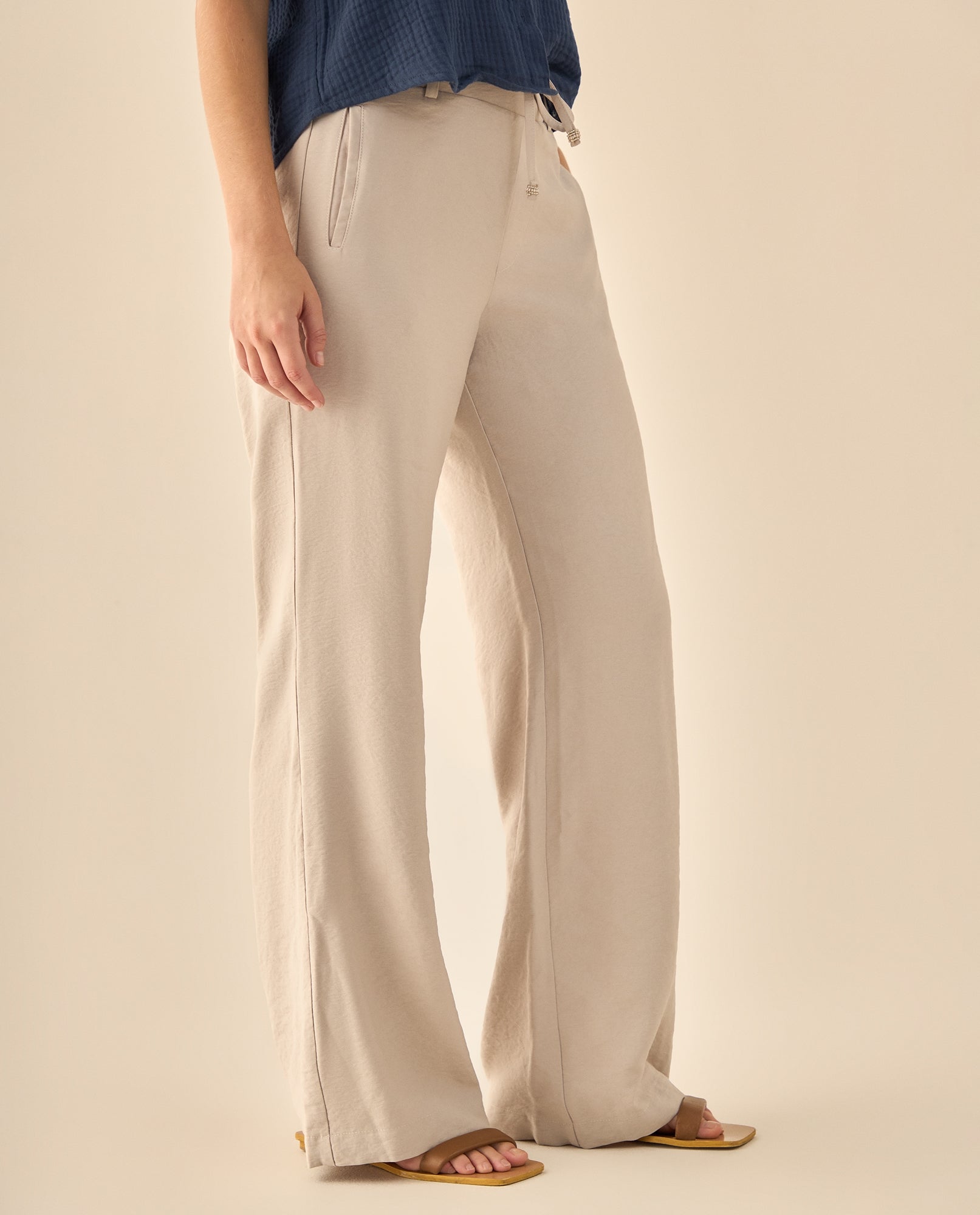 Pantalón Wide Leg con Cordón Ajustable - Beige 34_933G005_BEI130607_5