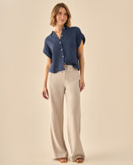 Pantalón Wide Leg con Cordón Ajustable - Beige