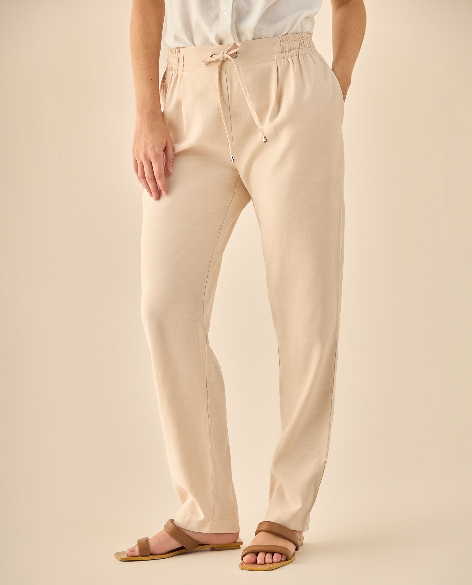 Pantalón Fluido con Cordón Ajustable - Beige 34_933G009_BEI130607_3