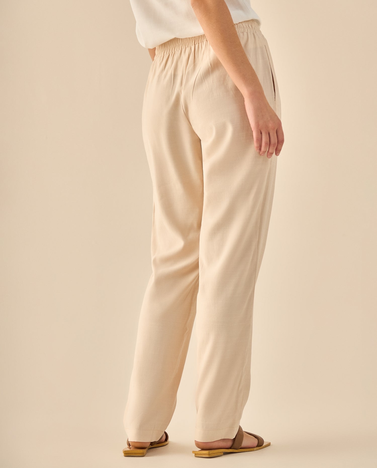 Pantalón Fluido con Cordón Ajustable - Beige