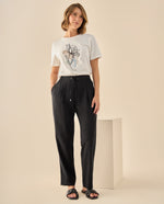Pantalón de Cintura Alta con Cordón - Negro