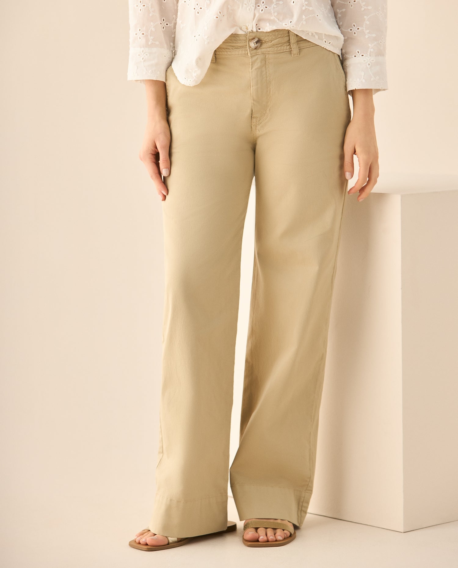 Pantalón clásico de silueta recta para mujer - Beige