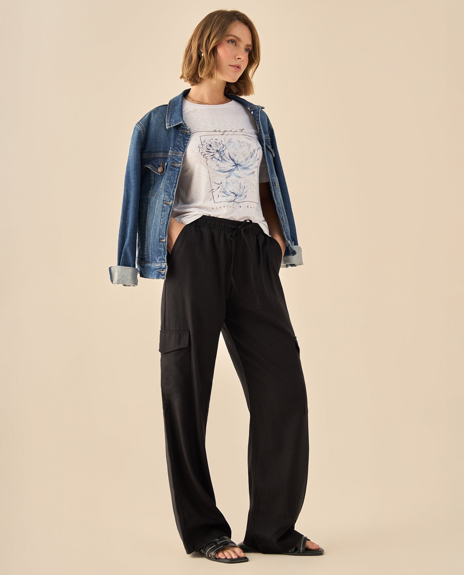 Pantalón Cargo con Cintura Elástica - Negro