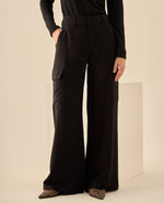 Pantalón Cargo de Tiro Alto Pierna Ancha - Negro