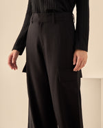 Pantalón Cargo de Tiro Alto Pierna Ancha - Negro