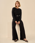 Pantalón Cargo de Tiro Alto Pierna Ancha - Negro