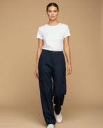 Pantalón cargo wide leg con bolsillos laterales para mujer - Azul