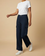 Pantalón cargo wide leg con bolsillos laterales para mujer - Azul