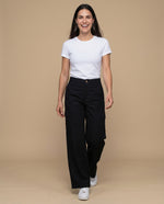 Pantalón cargo wide leg con bolsillos laterales para mujer - Negro