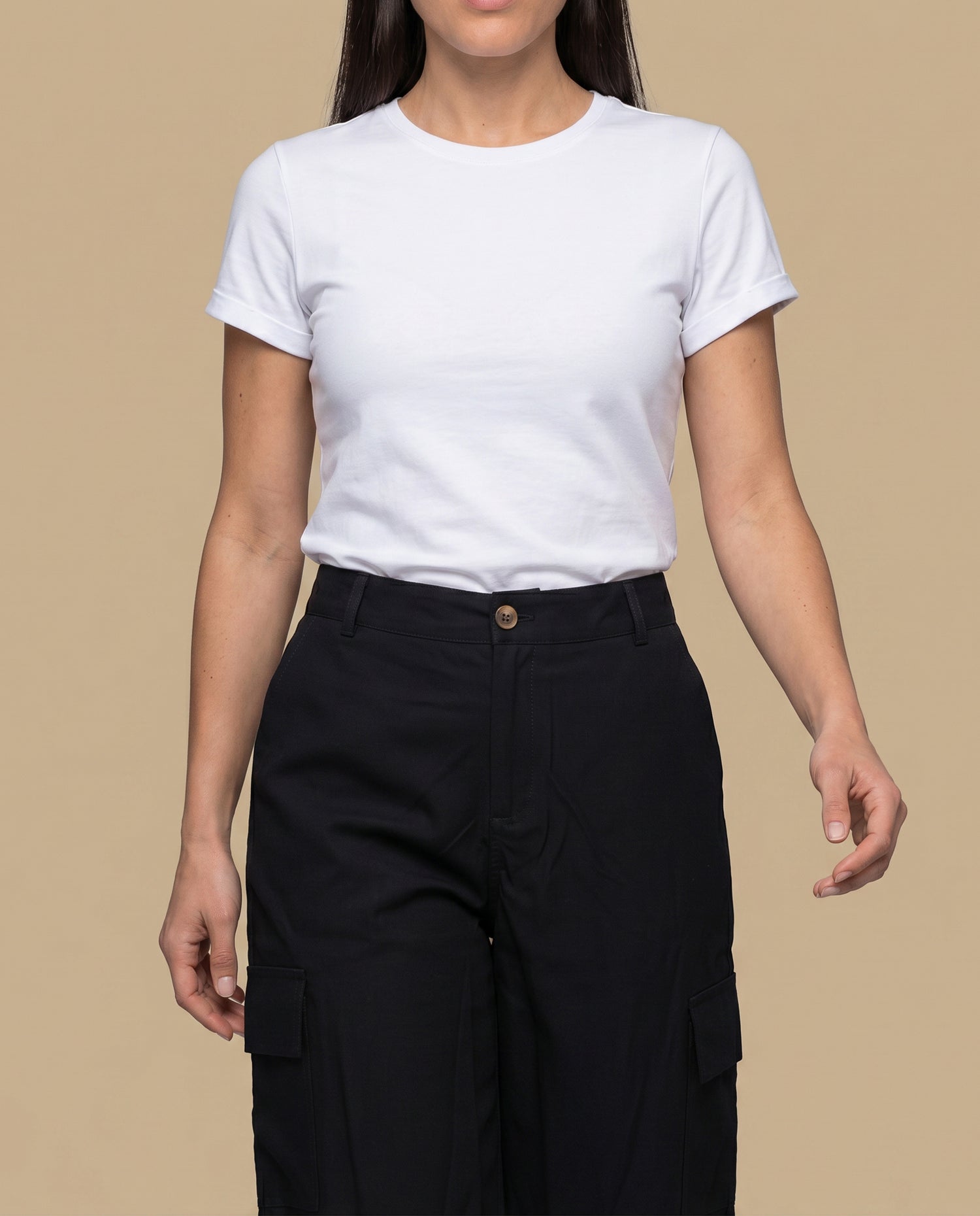 Pantalón cargo wide leg con bolsillos laterales para mujer - Negro