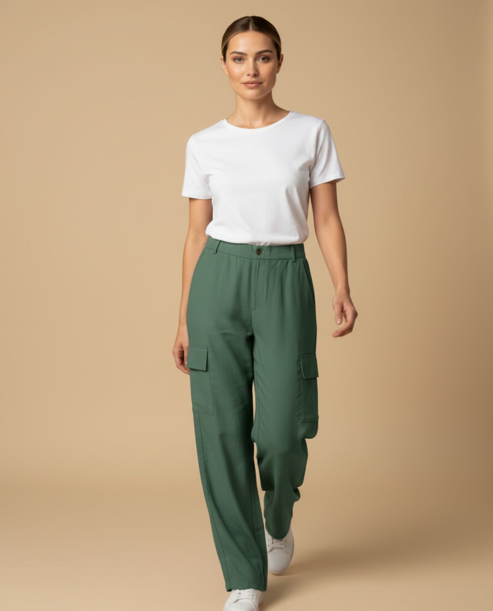 Pantalón cargo wide leg con bolsillos laterales para mujer - Verde 34_939G300_VER185308_0