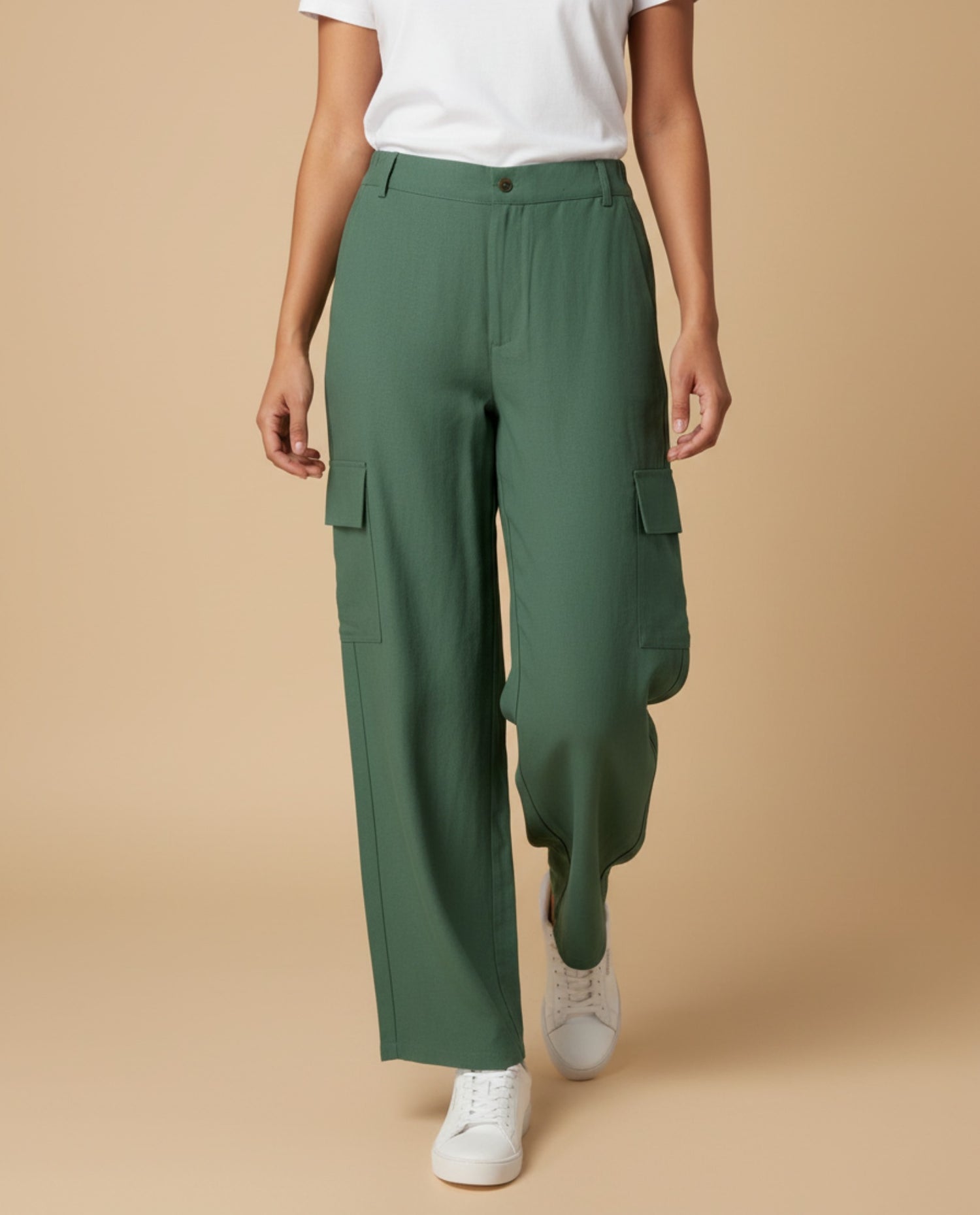 Pantalón cargo wide leg con bolsillos laterales para mujer - Verde