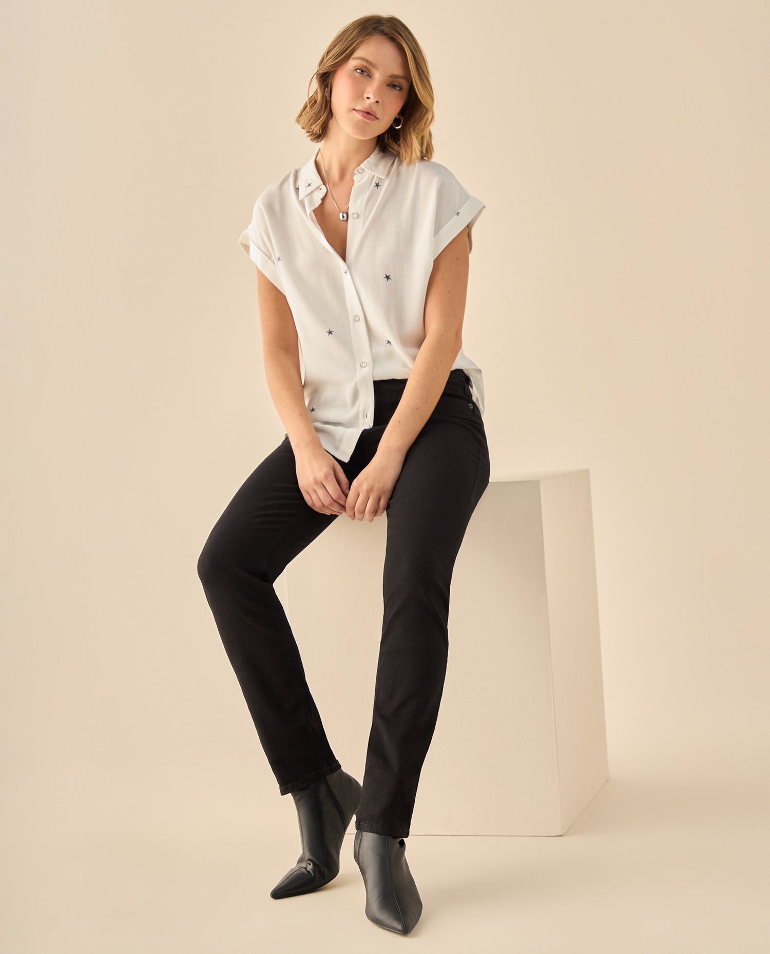 Jeans Skinny Tiro Alto con Stretch - Negro