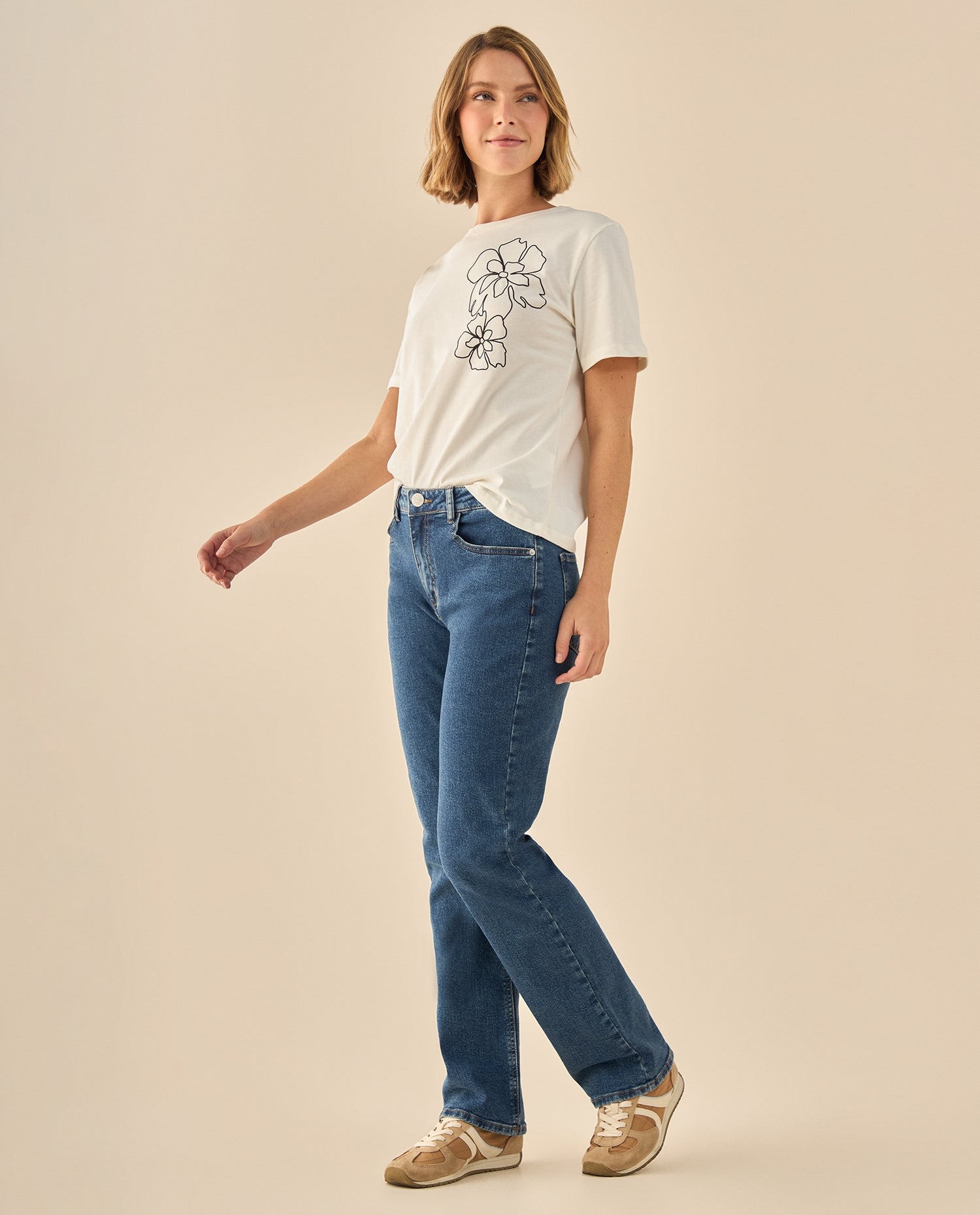 Pantalón Denim con Costuras Contrastantes - Azul