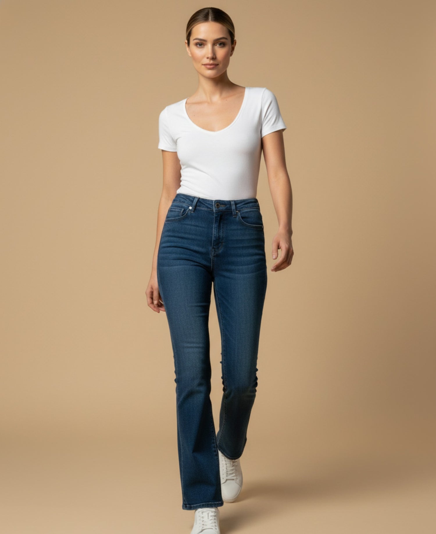 Jean bootcut tiro alto cinco bolsillos para mujer - Azul