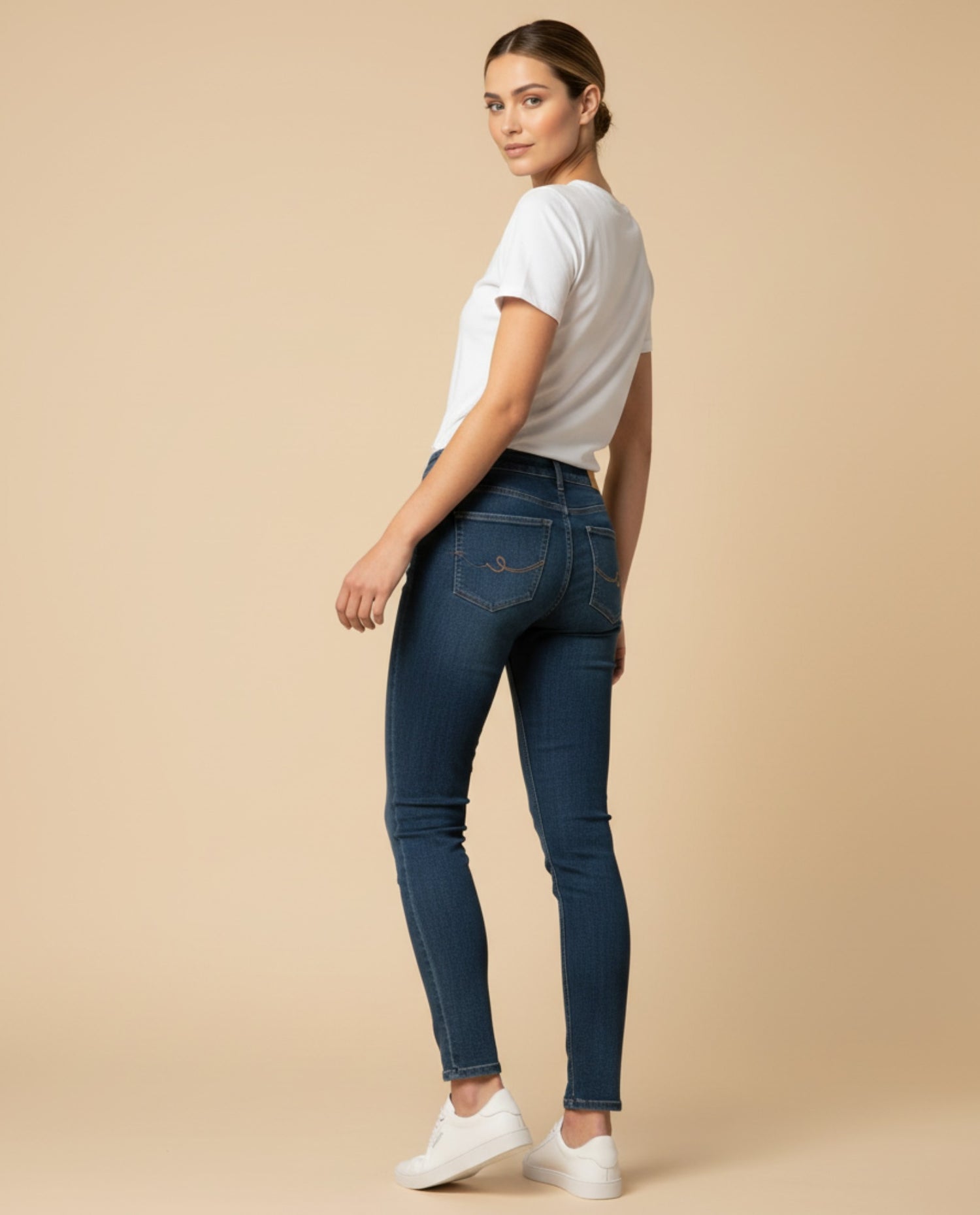 Jean skinny tiro alto cinco bolsillos para mujer - Azul