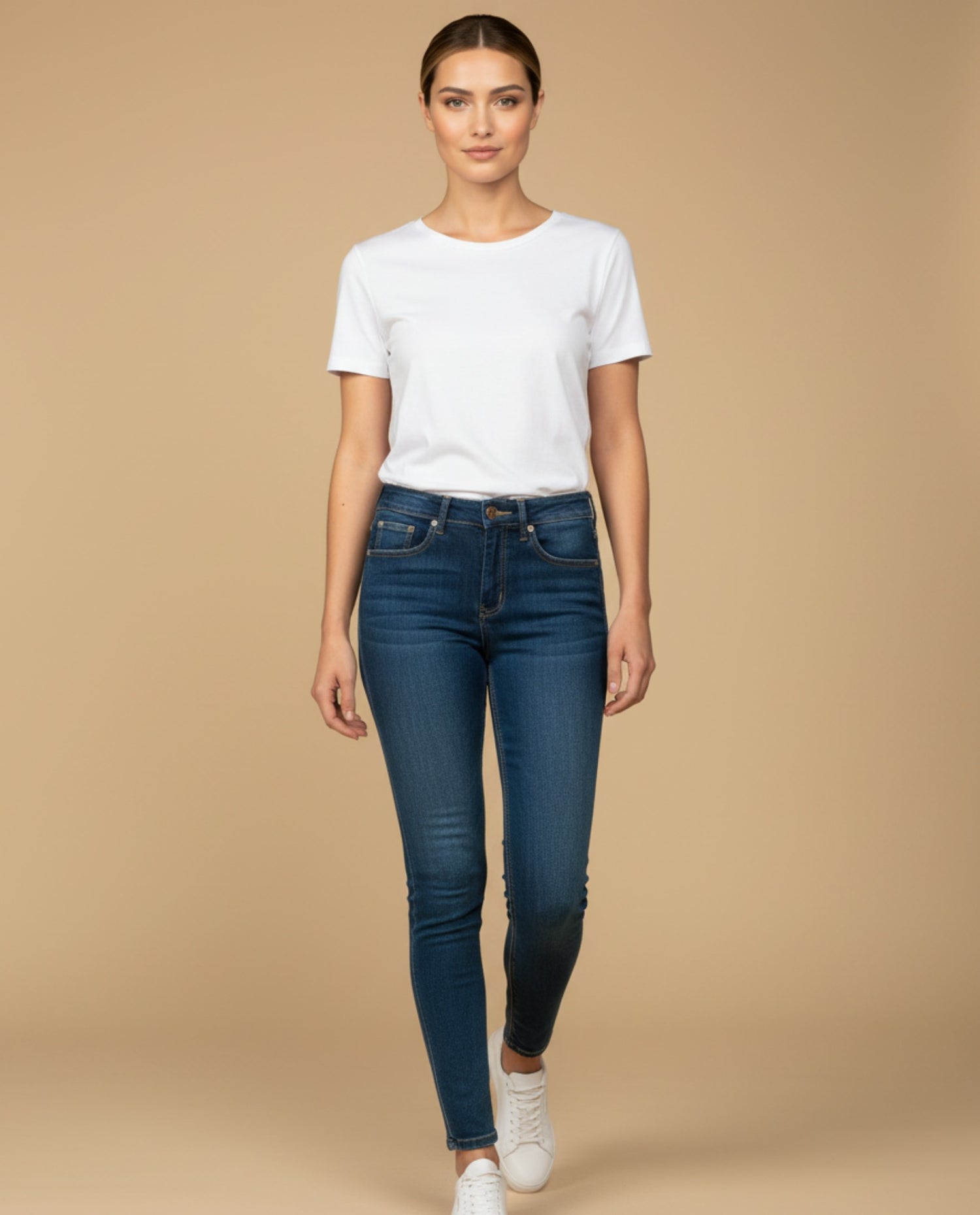 Jean skinny tiro alto cinco bolsillos para mujer - Azul